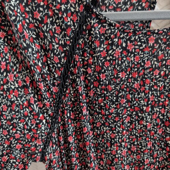American Eagle Dark Floral mini dress smocked waist Medium Cottagecore Fall - Picture 6 of 15